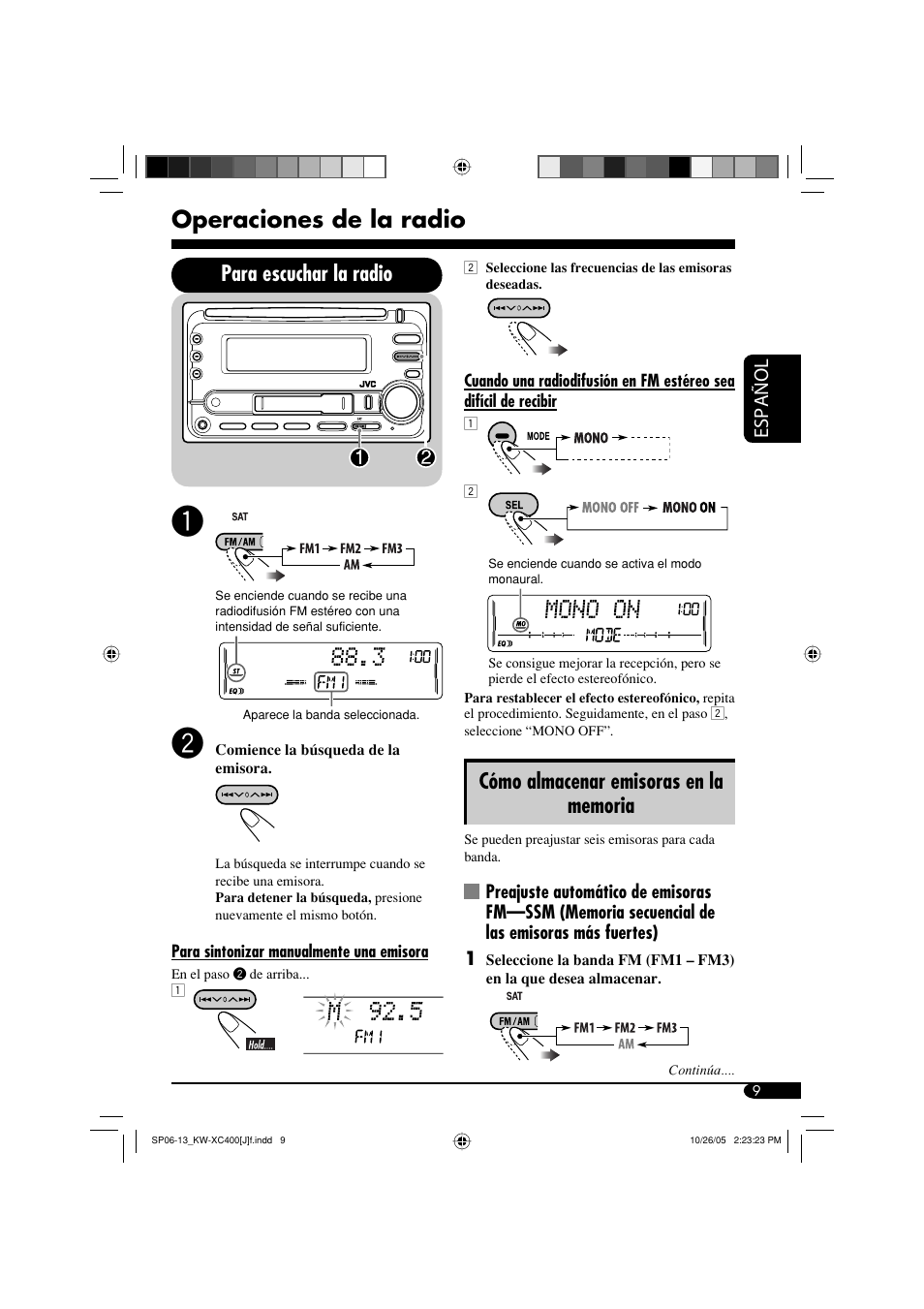 Operaciones de la radio, Para escuchar la radio, Español | JVC Model KW-XC400J User Manual | Page 41 / 98