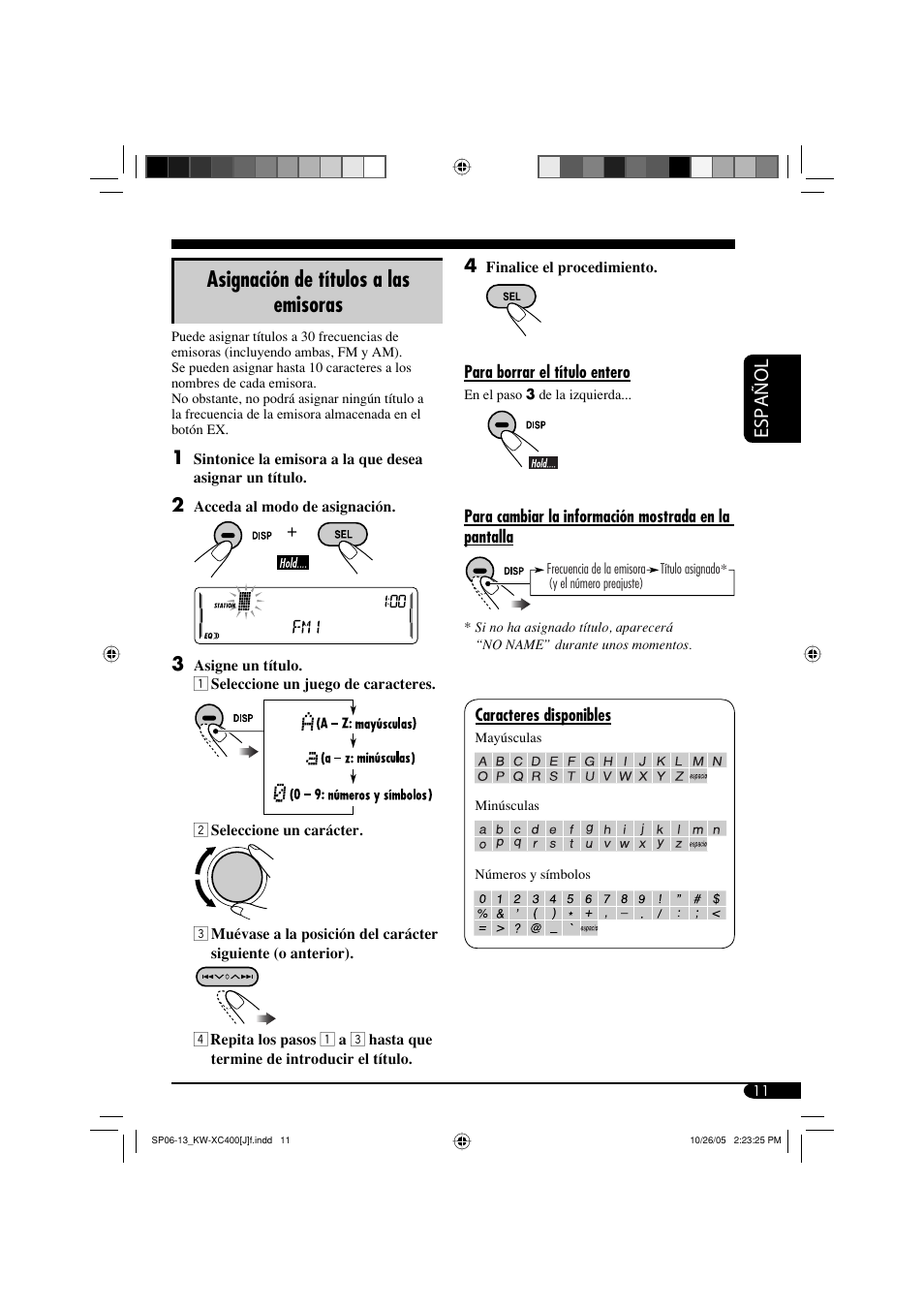 Asignación de títulos a las emisoras, Español | JVC Model KW-XC400J User Manual | Page 43 / 98