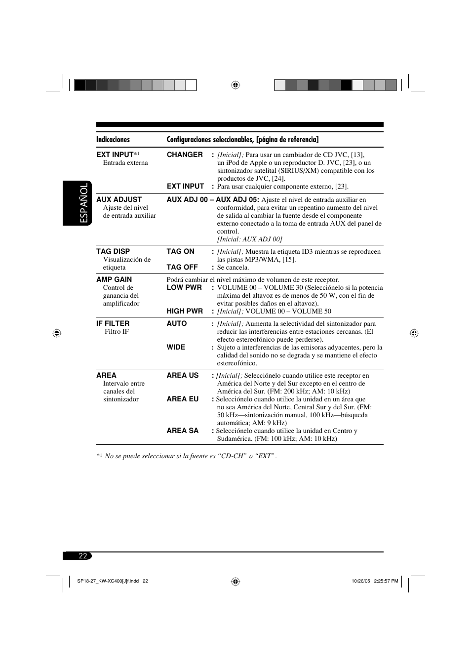 Español | JVC Model KW-XC400J User Manual | Page 54 / 98