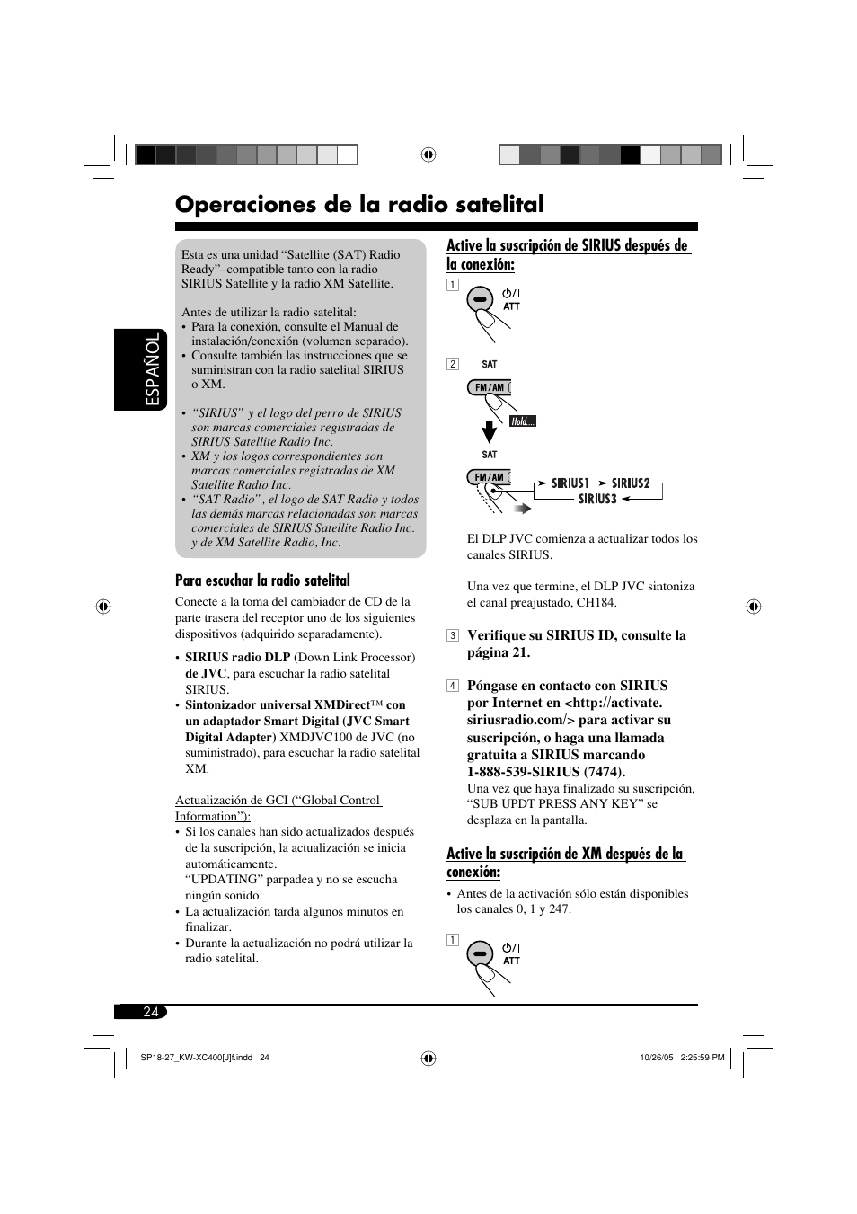 Operaciones de la radio satelital, Español | JVC Model KW-XC400J User Manual | Page 56 / 98