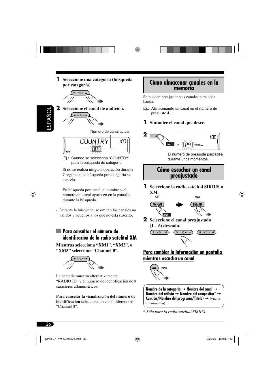 Cómo escuchar un canal preajustado, Español | JVC Model KW-XC400J User Manual | Page 58 / 98