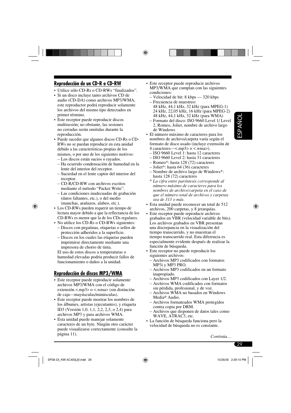 Español | JVC Model KW-XC400J User Manual | Page 61 / 98