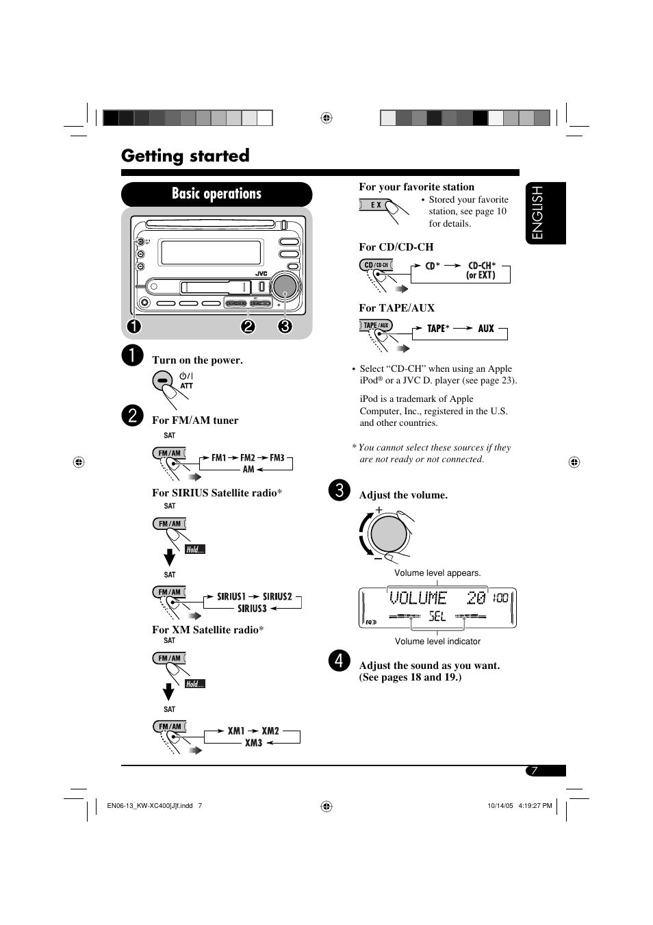 Getting started, Basic operations | JVC Model KW-XC400J User Manual | Page 7 / 98