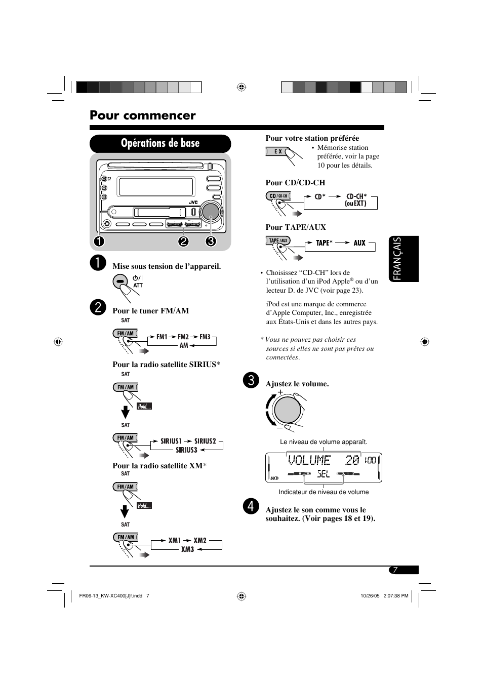 Pour commencer, Opérations de base, Français | JVC Model KW-XC400J User Manual | Page 71 / 98