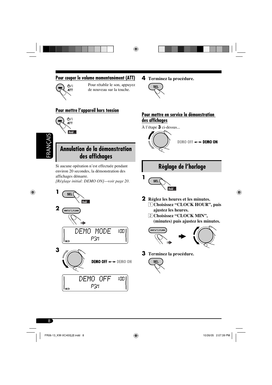 Annulation de la démonstration des affichages, Réglage de l’horloge, Français | JVC Model KW-XC400J User Manual | Page 72 / 98