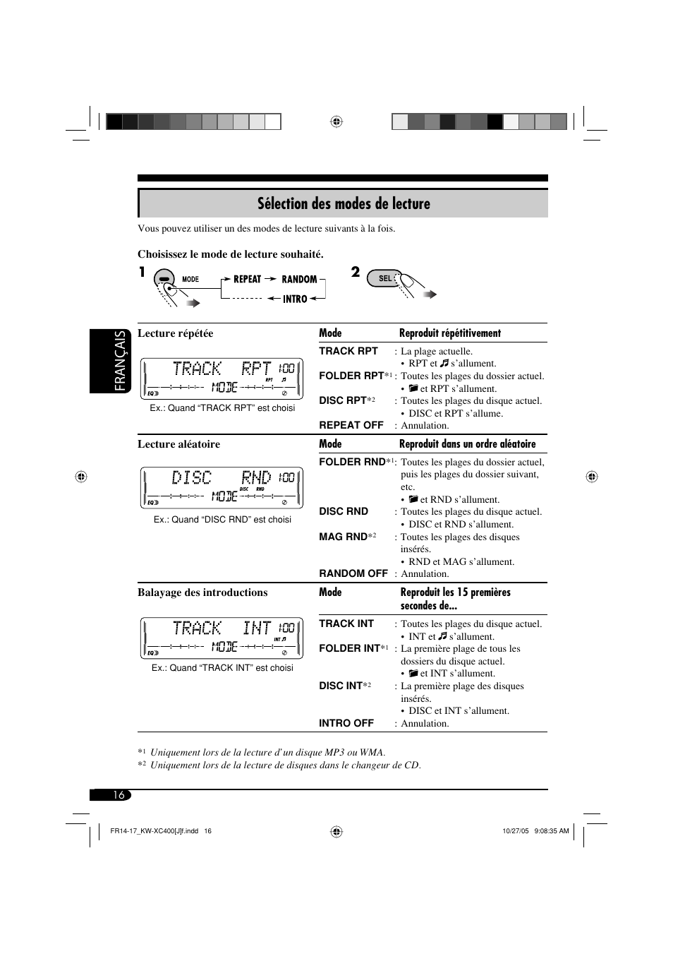 Sélection des modes de lecture, Français | JVC Model KW-XC400J User Manual | Page 80 / 98