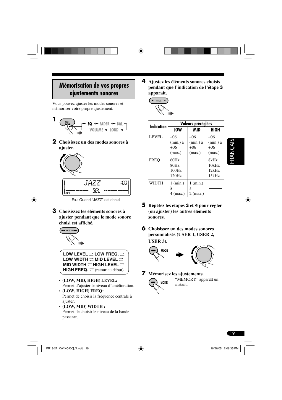 Mémorisation de vos propres ajustements sonores, Français | JVC Model KW-XC400J User Manual | Page 83 / 98