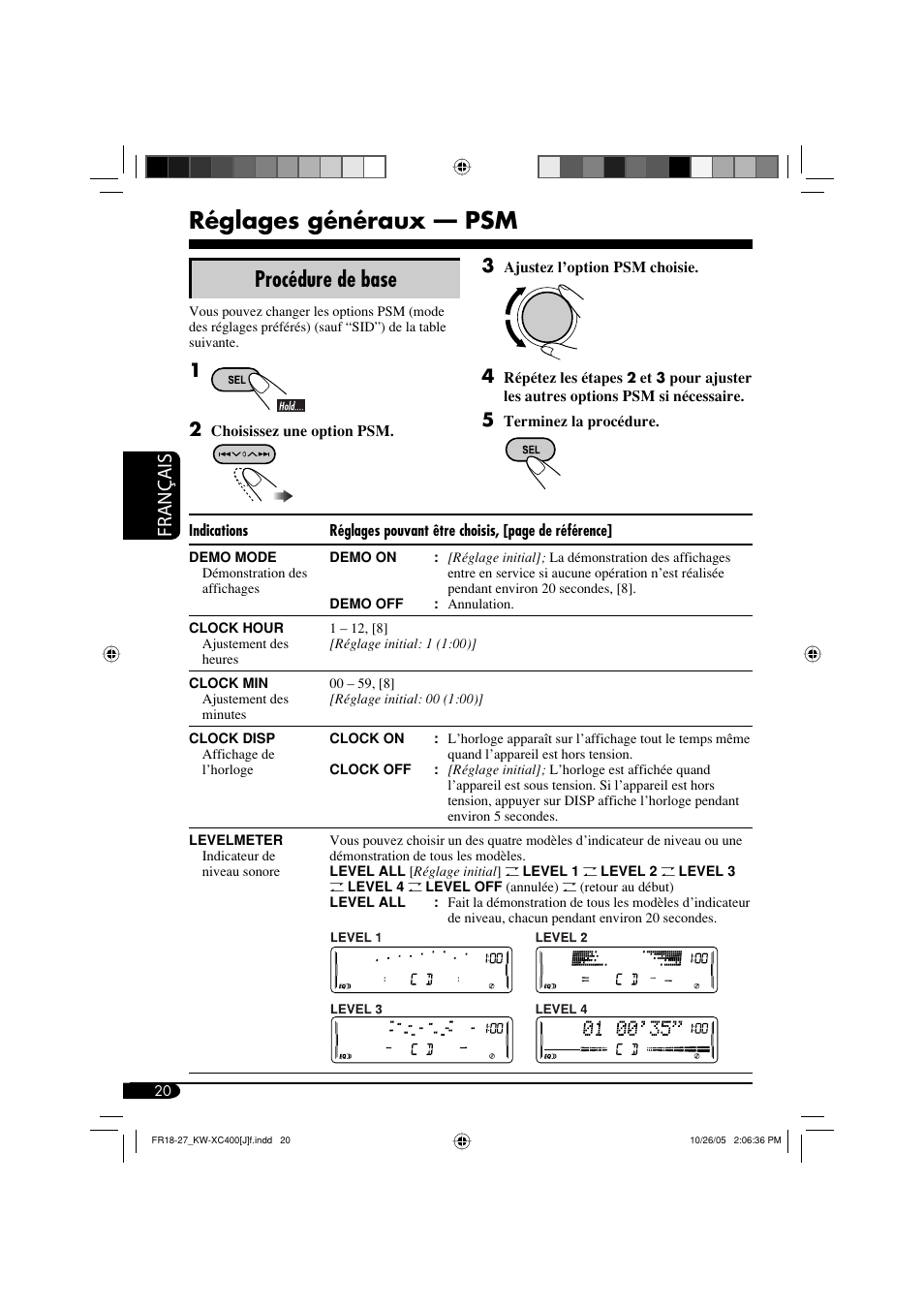 Réglages généraux — psm, Procédure de base, Français | JVC Model KW-XC400J User Manual | Page 84 / 98