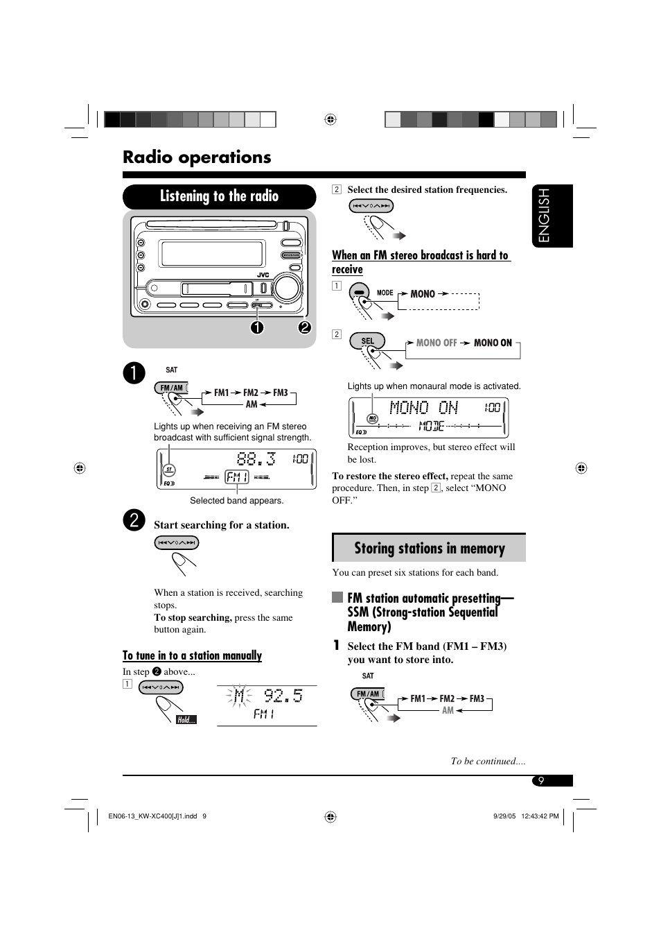 Radio operations, Listening to the radio | JVC Model KW-XC400J User Manual | Page 9 / 98