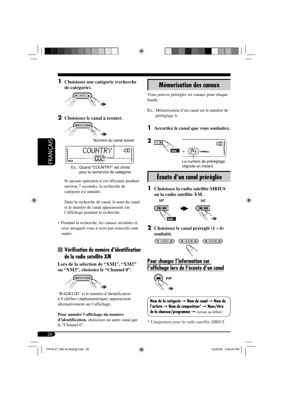 Mémorisation des canaux, Écoute d’un canal préréglée, Français | JVC Model KW-XC400J User Manual | Page 90 / 98