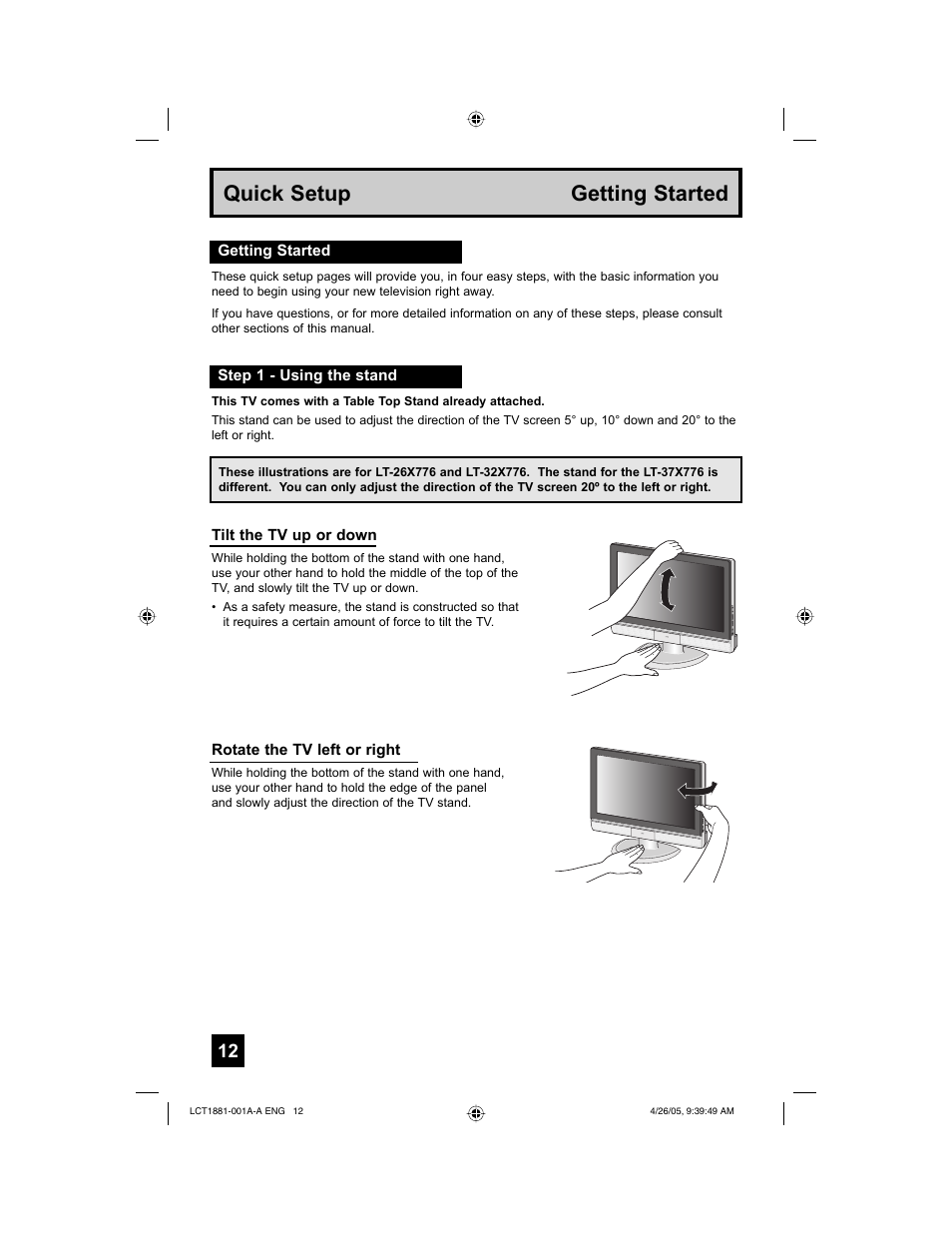 Quick setup getting started | JVC 0405TNH-II-IM User Manual | Page 12 / 88