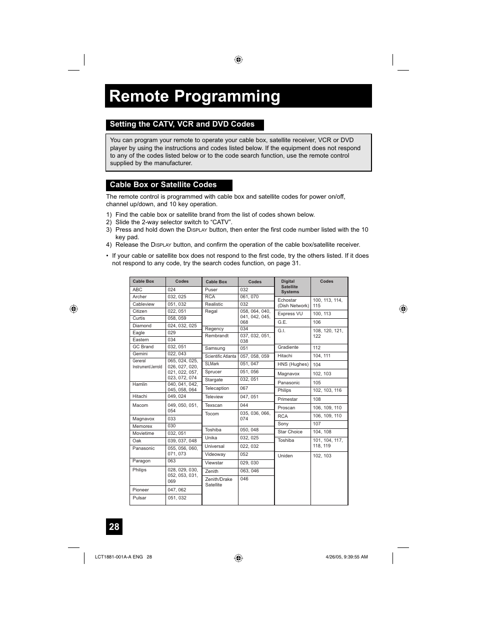 Remote programming | JVC 0405TNH-II-IM User Manual | Page 28 / 88