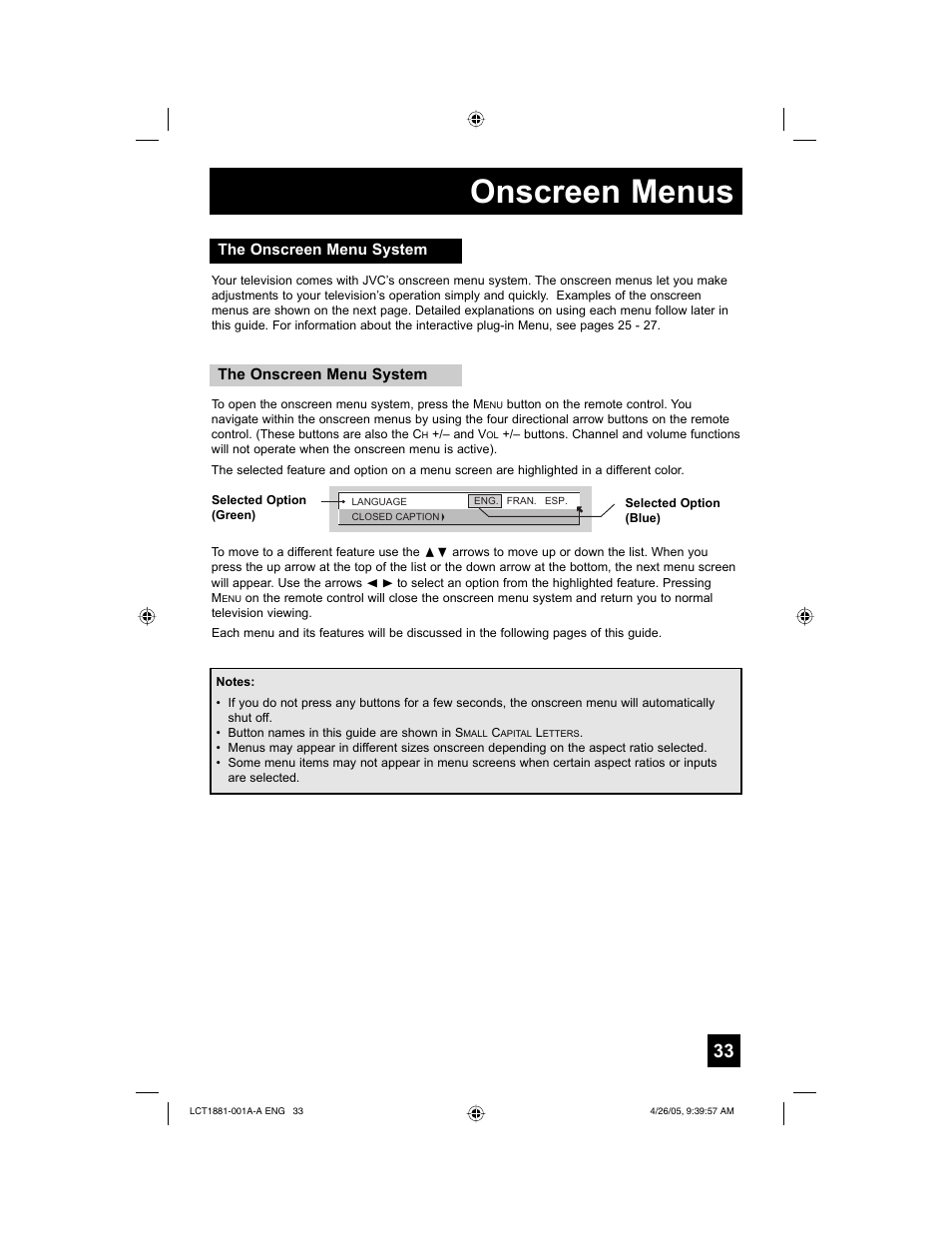 Onscreen menus | JVC 0405TNH-II-IM User Manual | Page 33 / 88
