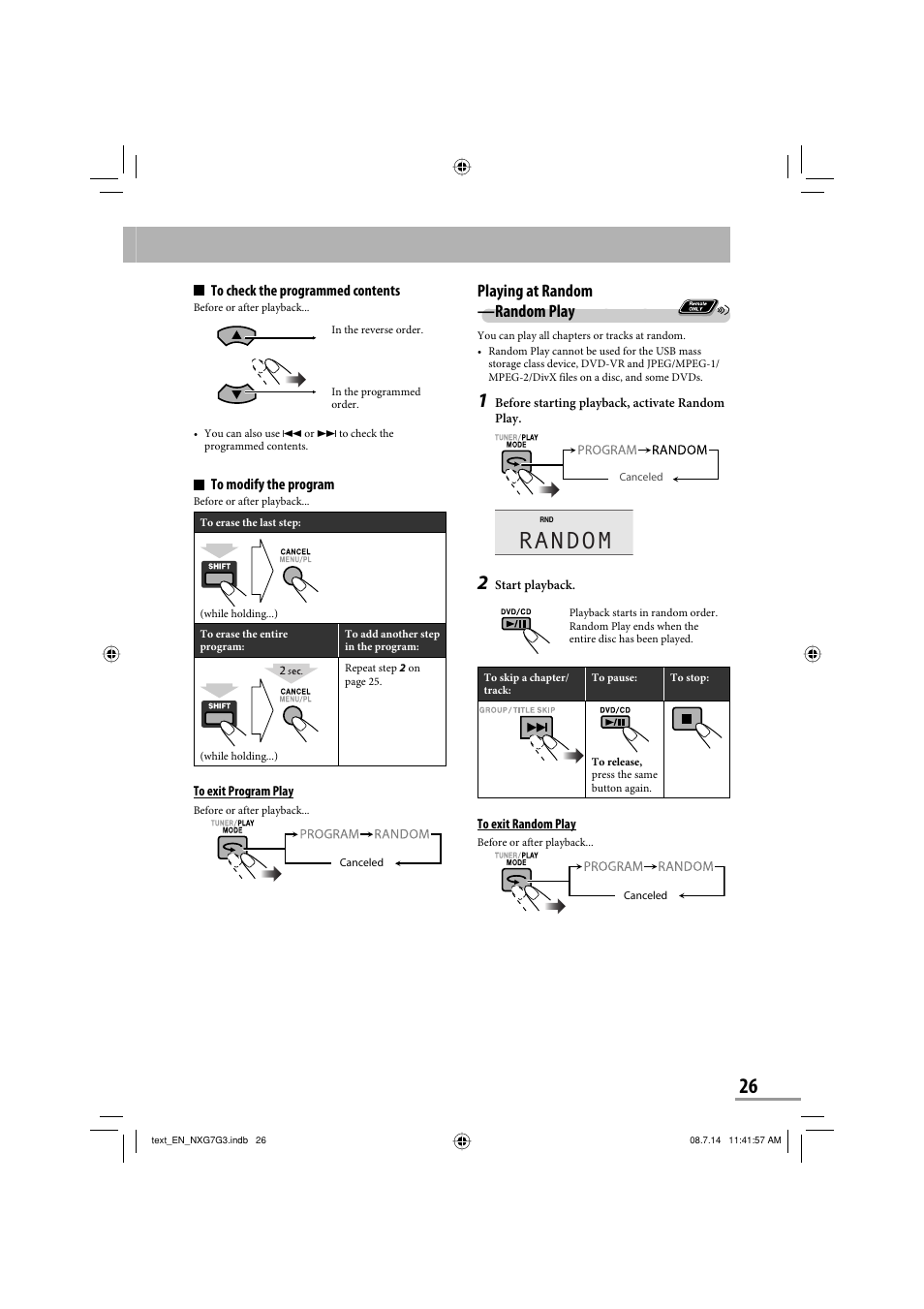 Random, Playing at random —random play | JVC CA-NXG9 User Manual | Page 101 / 132