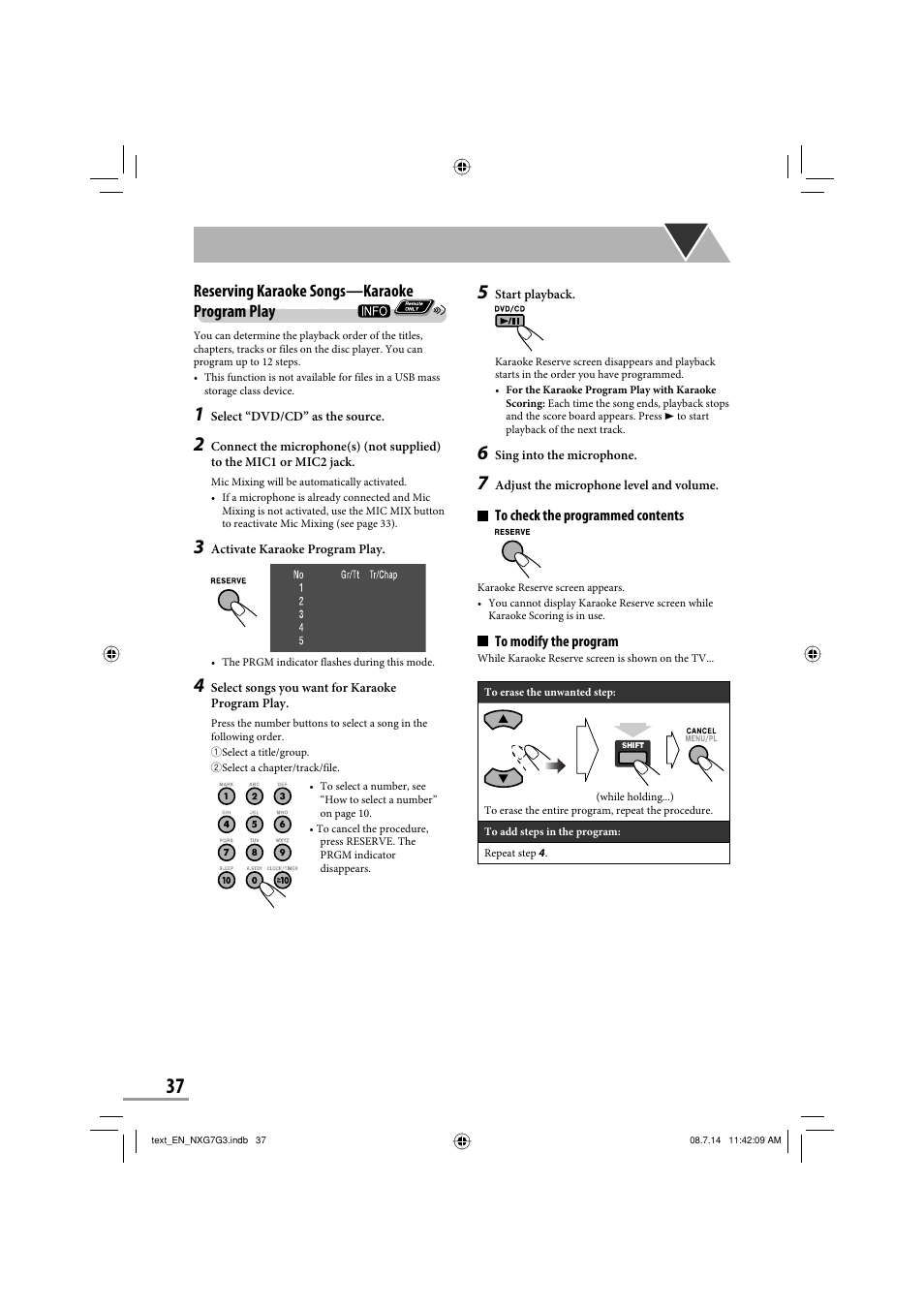 Reserving karaoke songs—karaoke program play | JVC CA-NXG9 User Manual | Page 112 / 132