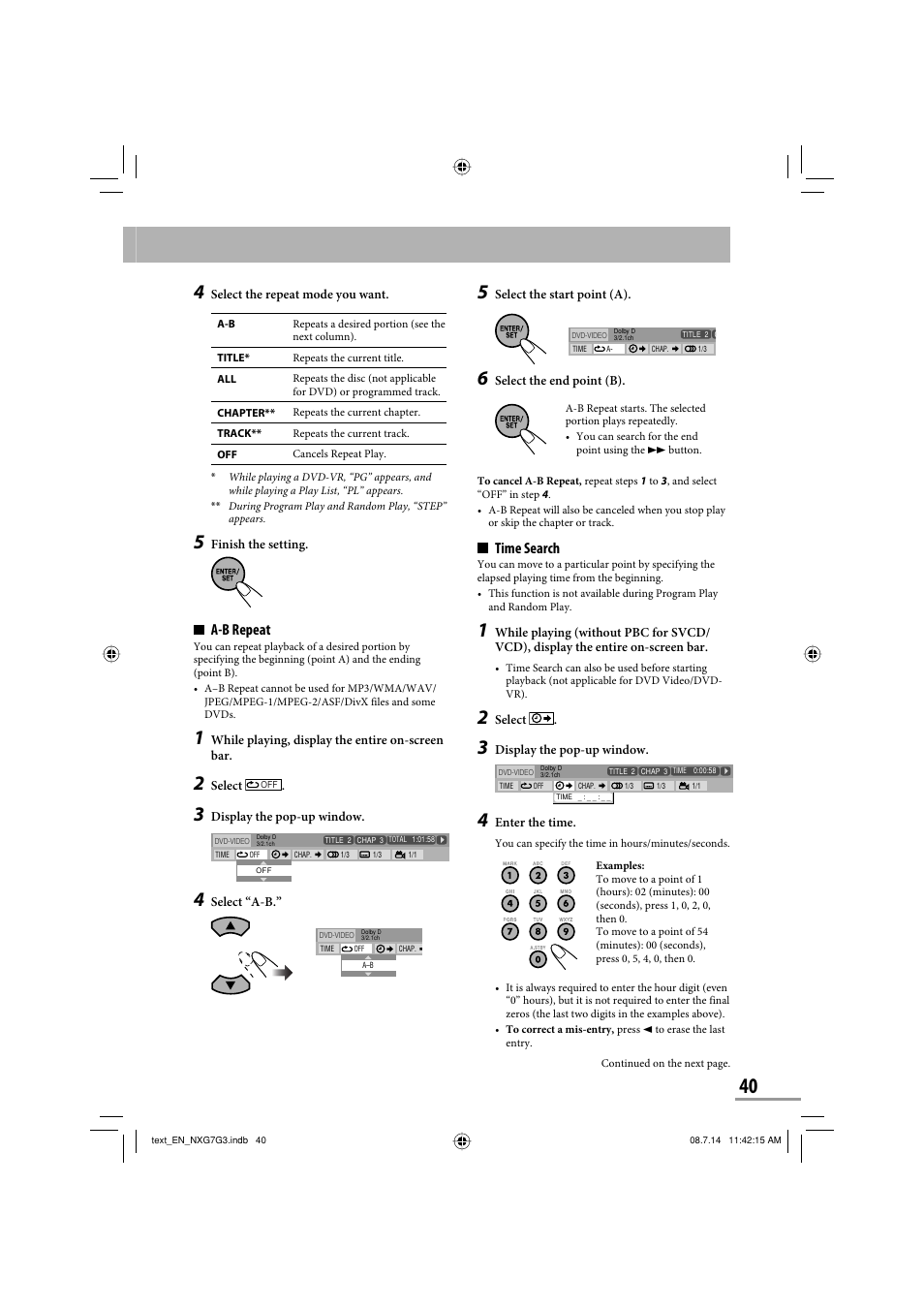 Time search, A-b repeat | JVC CA-NXG9 User Manual | Page 115 / 132