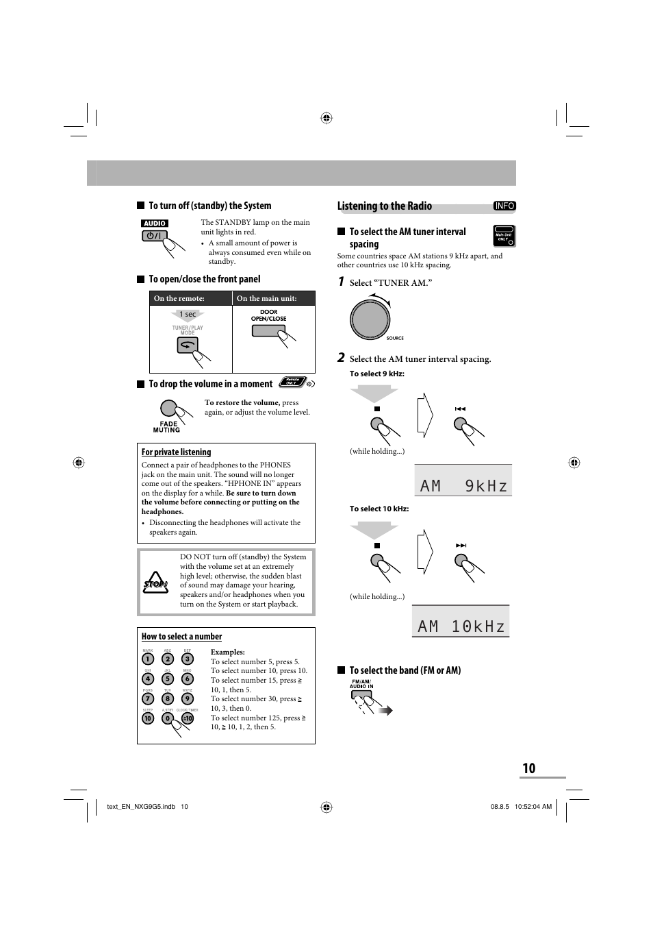 Am 9khz, Am 10khz, Listening to the radio | JVC CA-NXG9 User Manual | Page 13 / 132