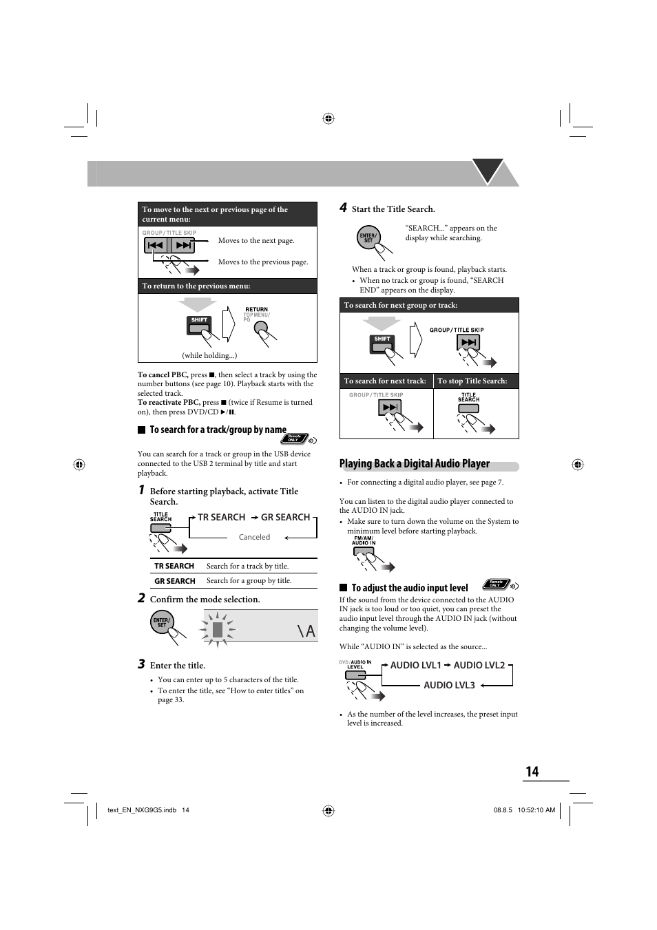 Playing back a digital audio player | JVC CA-NXG9 User Manual | Page 17 / 132