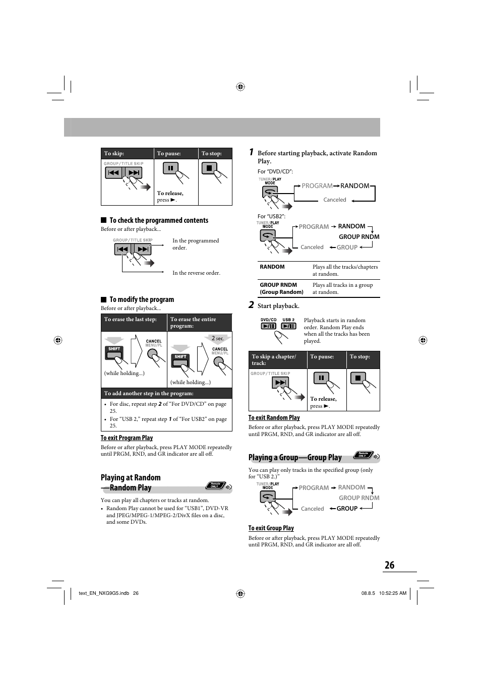 Playing at random —random play, Playing a group—group play | JVC CA-NXG9 User Manual | Page 29 / 132