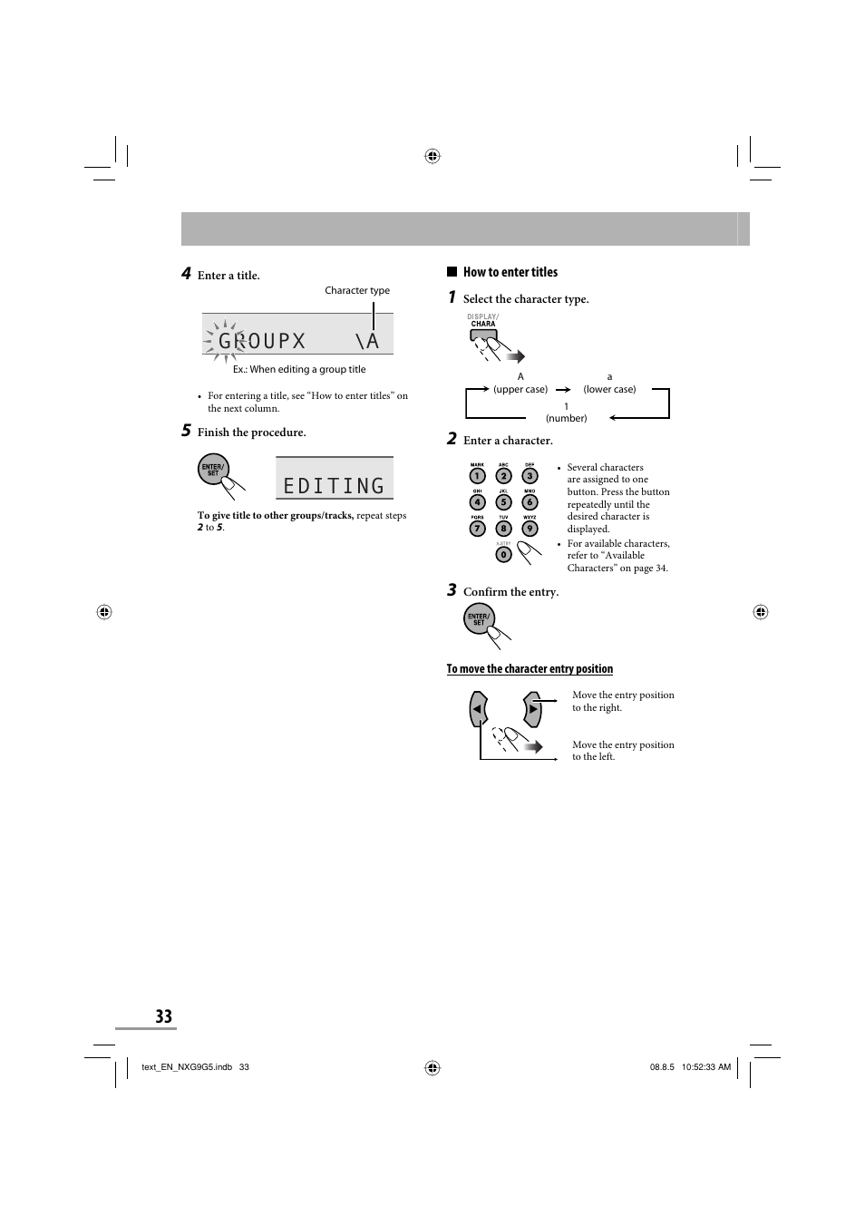 Editing, Groupx a | JVC CA-NXG9 User Manual | Page 36 / 132