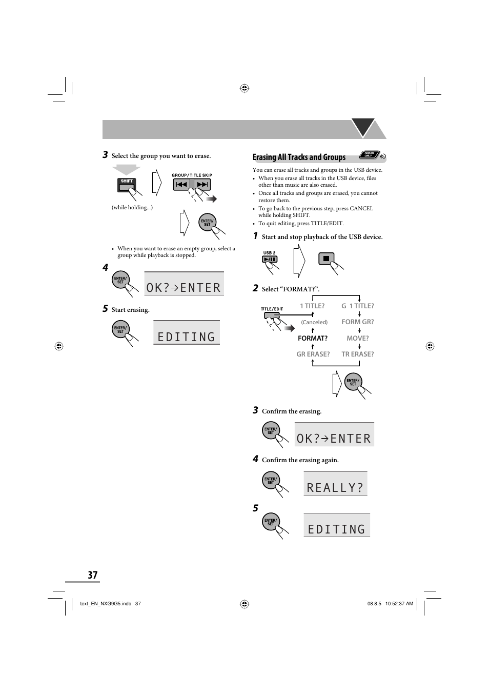 Ok? enter, Editing, Really | JVC CA-NXG9 User Manual | Page 40 / 132