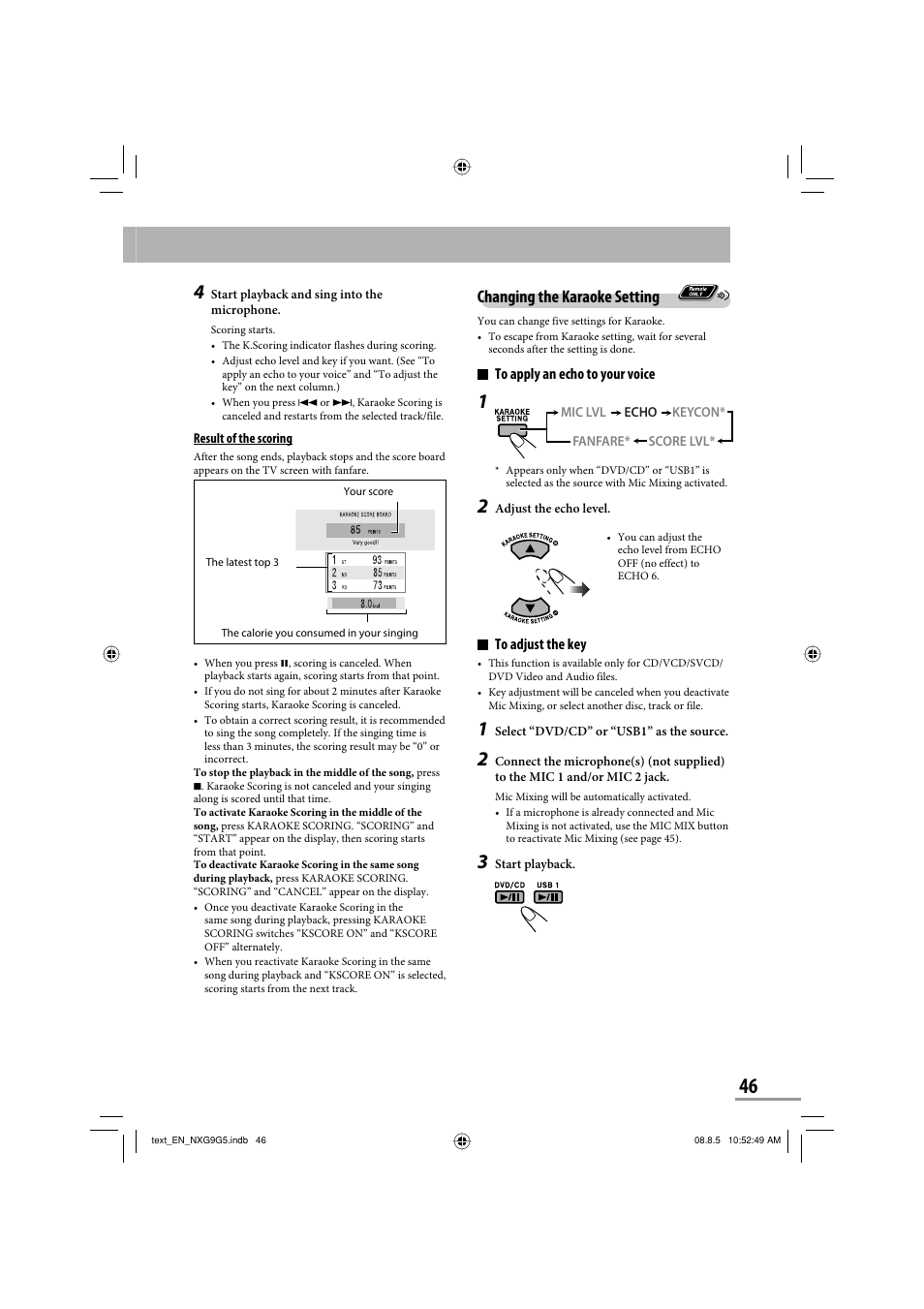 Changing the karaoke setting | JVC CA-NXG9 User Manual | Page 49 / 132