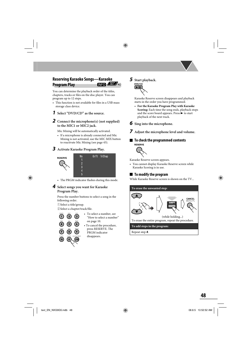 Reserving karaoke songs—karaoke program play | JVC CA-NXG9 User Manual | Page 51 / 132