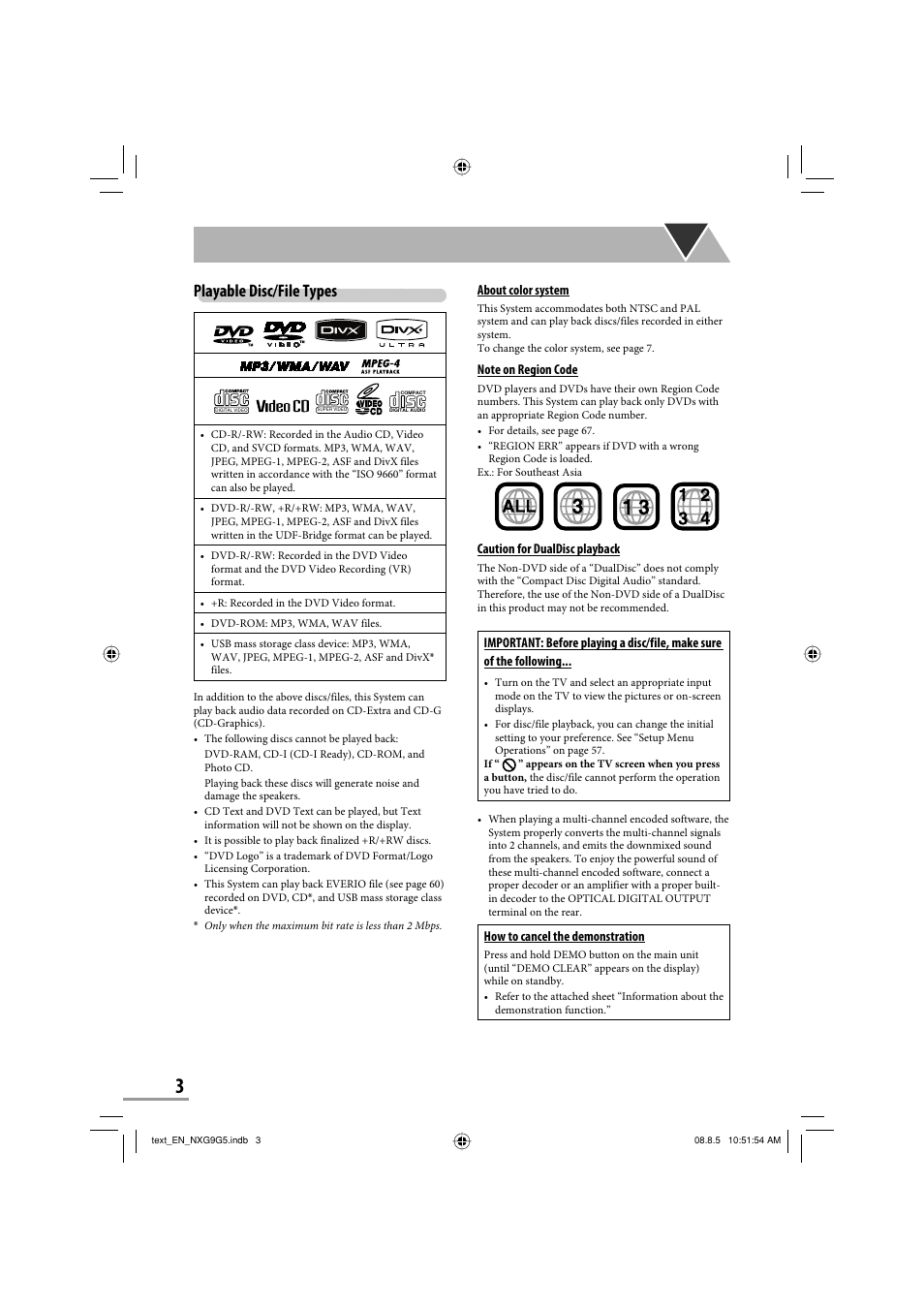 Playable disc/file types | JVC CA-NXG9 User Manual | Page 6 / 132