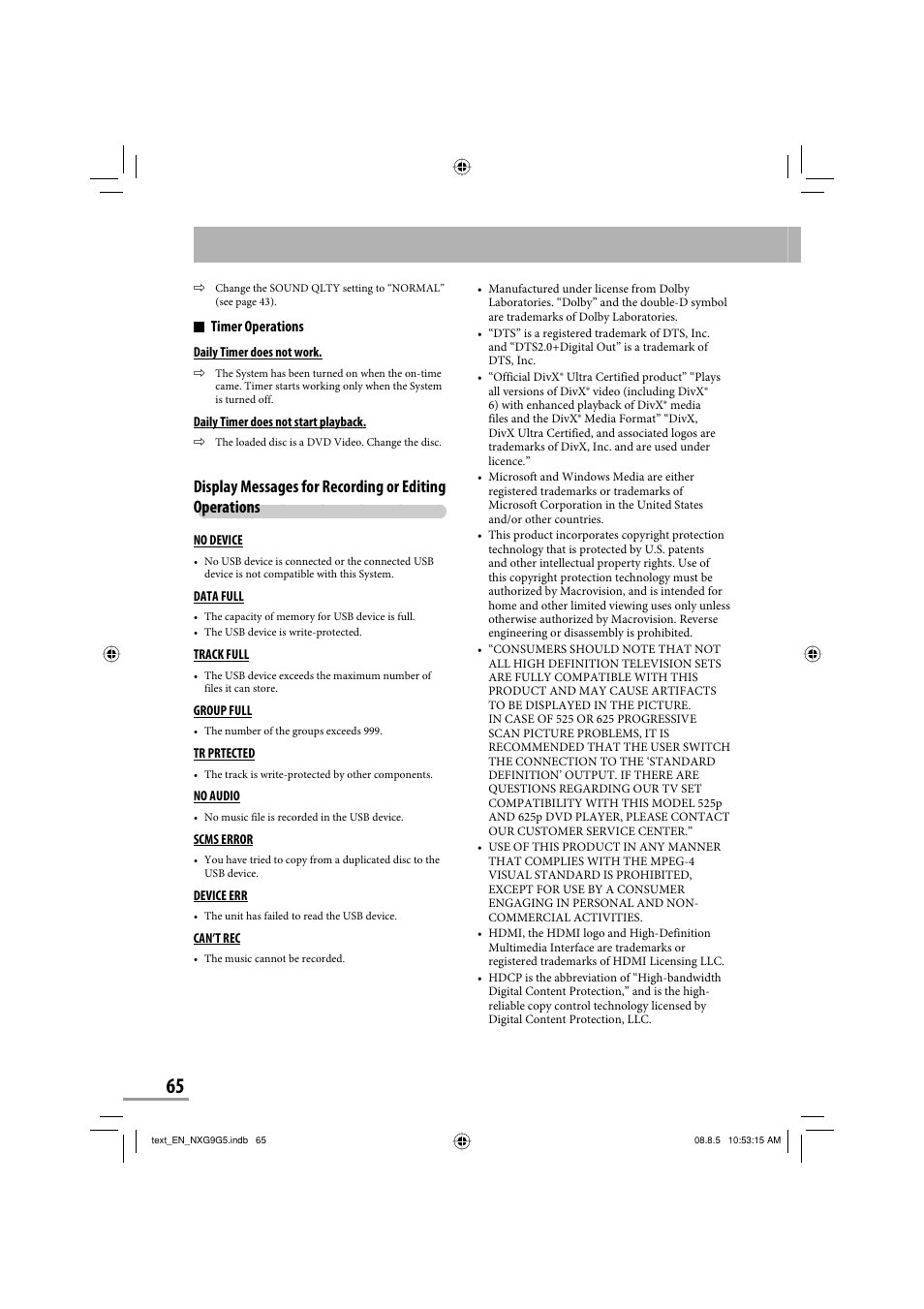 Timer operations | JVC CA-NXG9 User Manual | Page 68 / 132