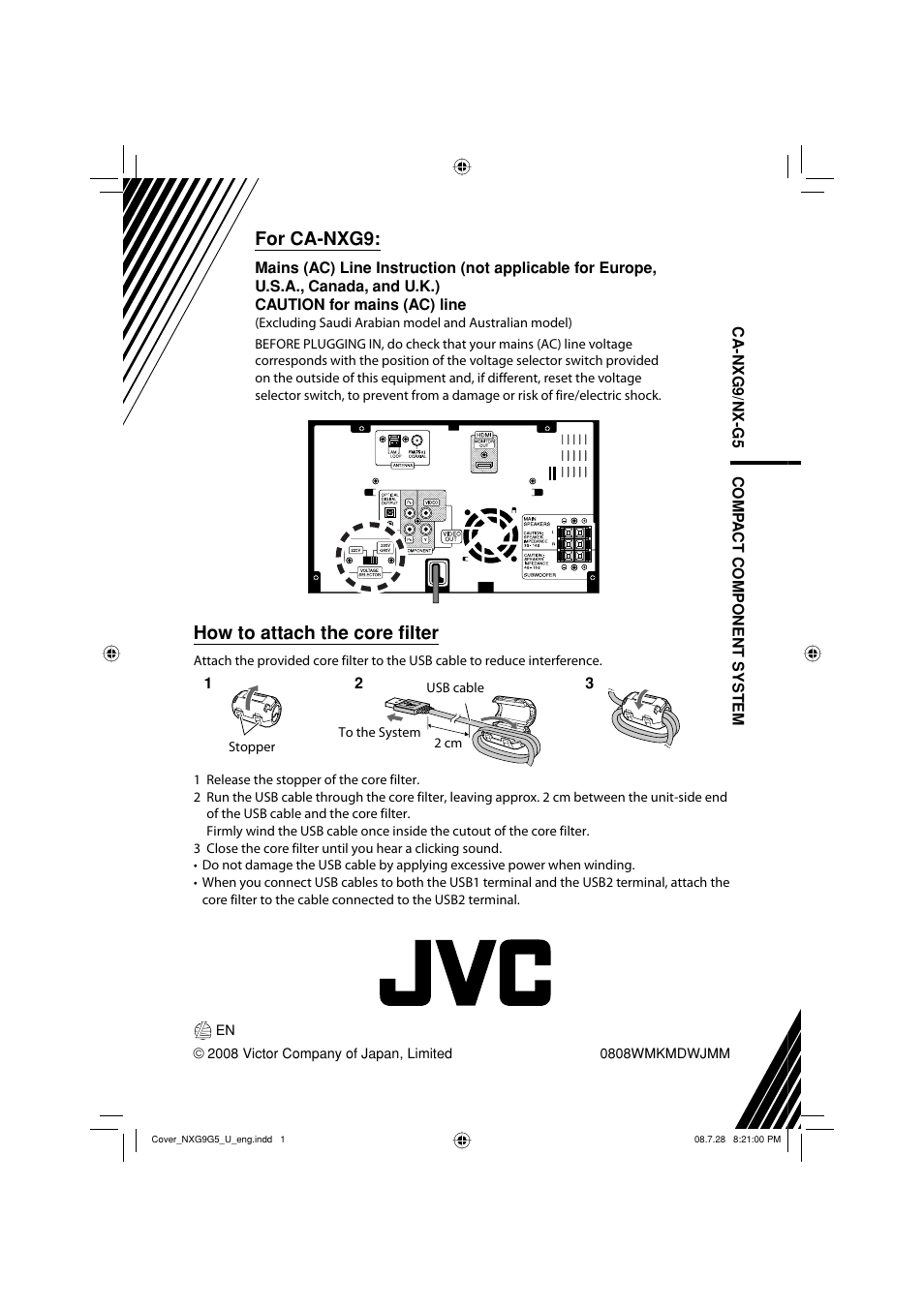 How to attach the core filter, For ca-nxg9 | JVC CA-NXG9 User Manual | Page 72 / 132