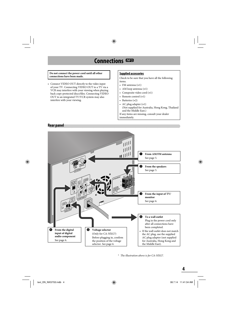 Connections, Rear panel | JVC CA-NXG9 User Manual | Page 79 / 132