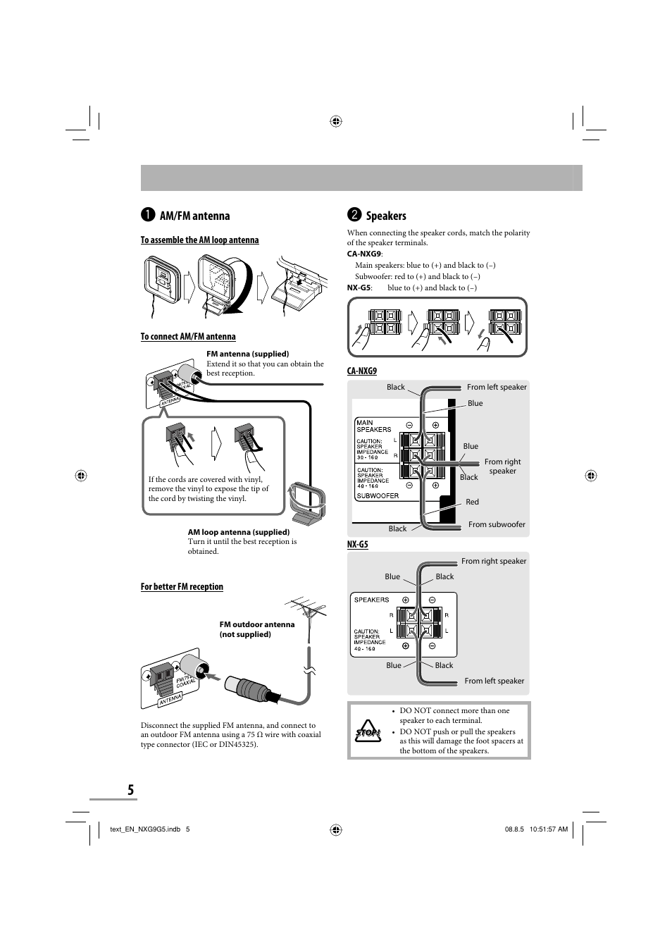 Speakers, Am/fm antenna | JVC CA-NXG9 User Manual | Page 8 / 132