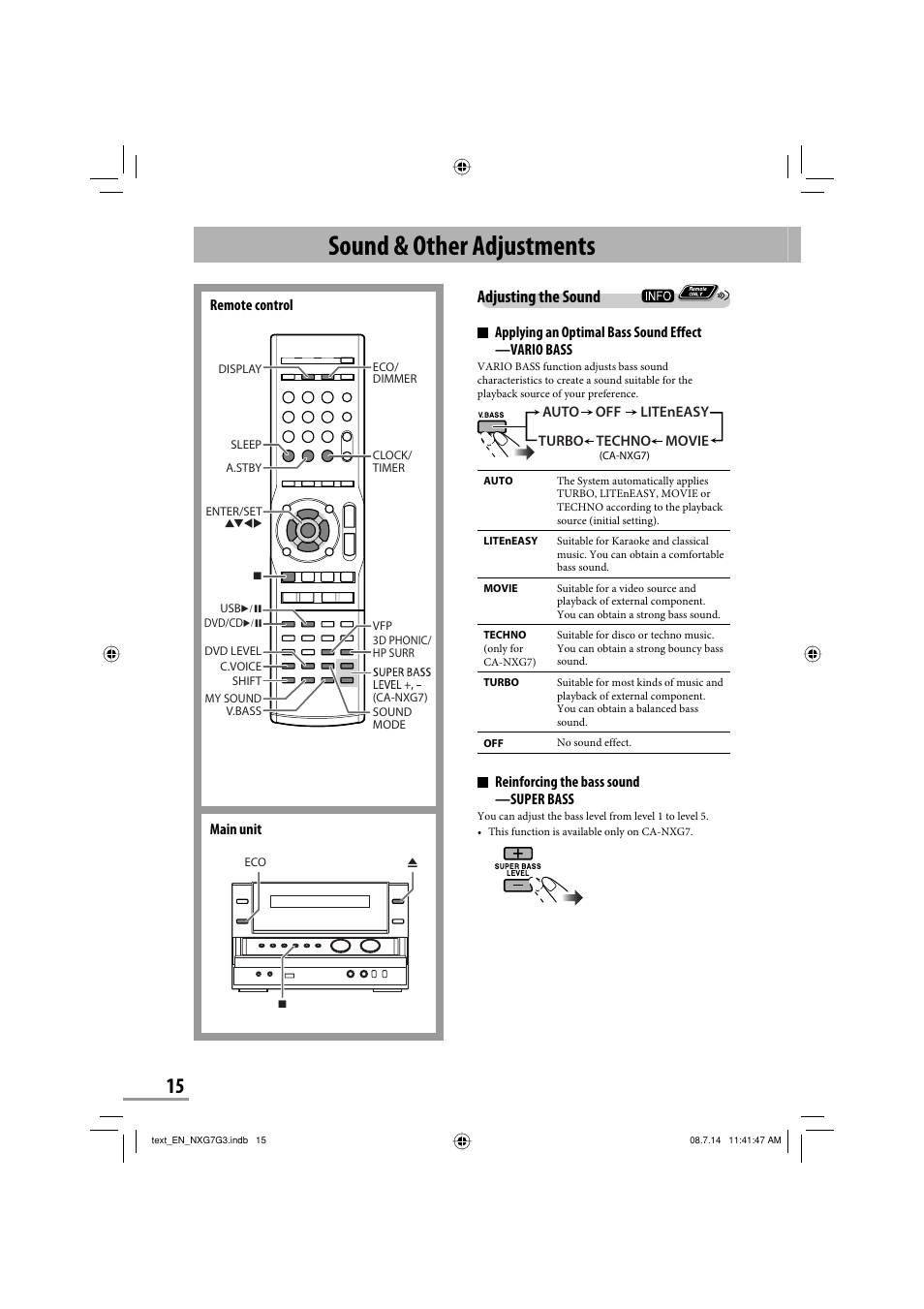 Sound & other adjustments, Adjusting the sound | JVC CA-NXG9 User Manual | Page 90 / 132