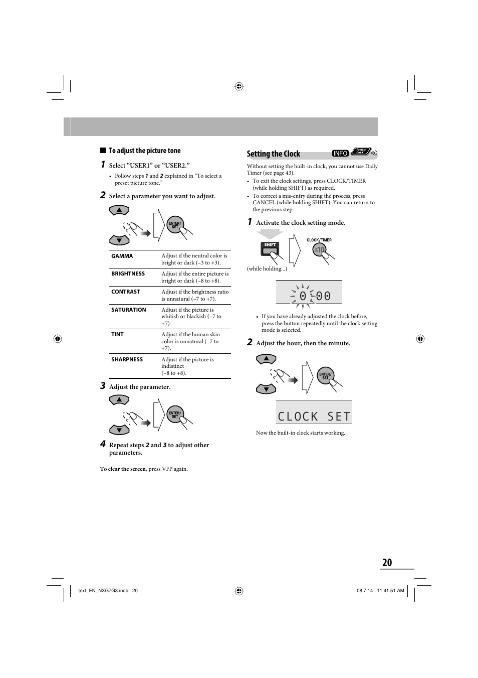 Clock set, Setting the clock | JVC CA-NXG9 User Manual | Page 95 / 132