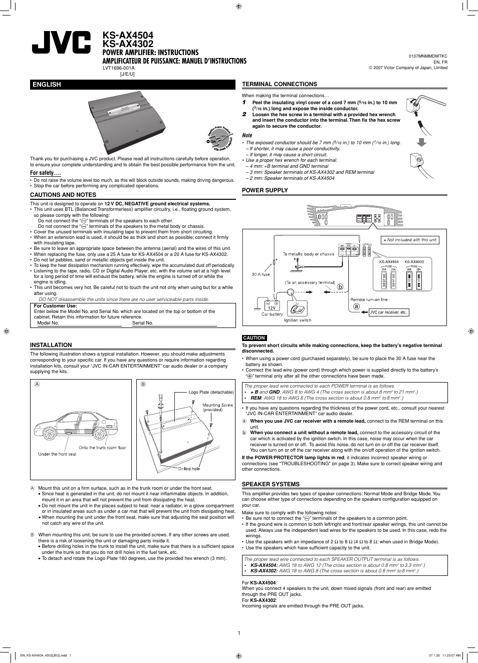 JVC KS-AX4504 User Manual | 3 pages