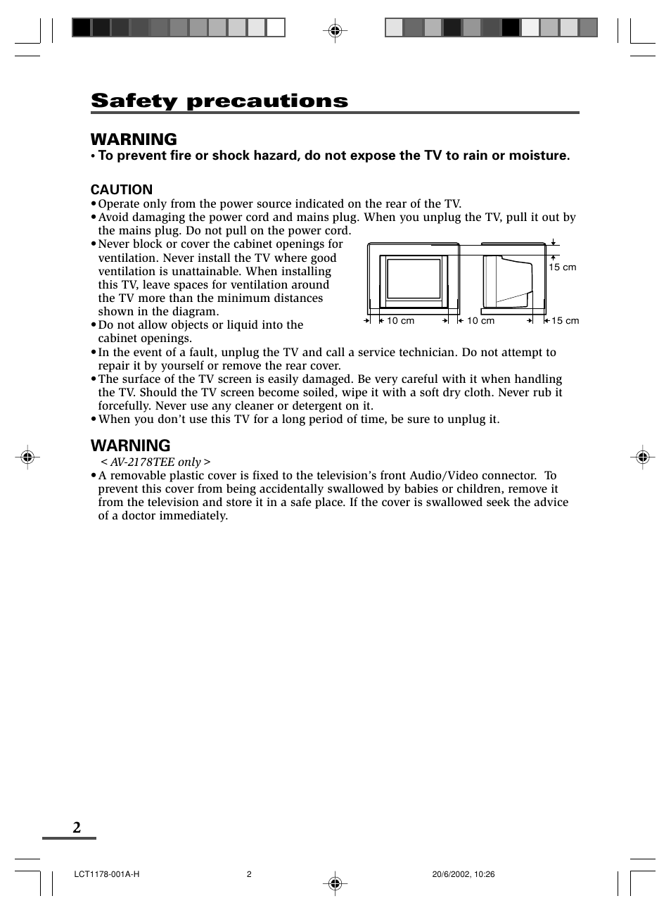 Safety precautions, Warning | JVC AV-29WX3 User Manual | Page 26 / 72