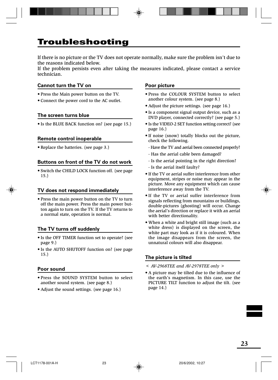 Troubleshooting | JVC AV-29WX3 User Manual | Page 47 / 72