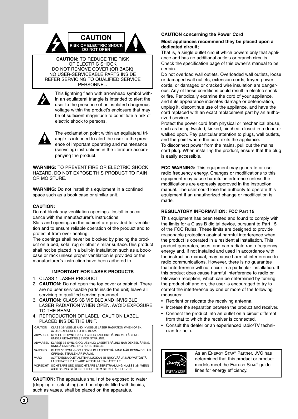 Caution | JVC LVT2007-003C User Manual | Page 2 / 40