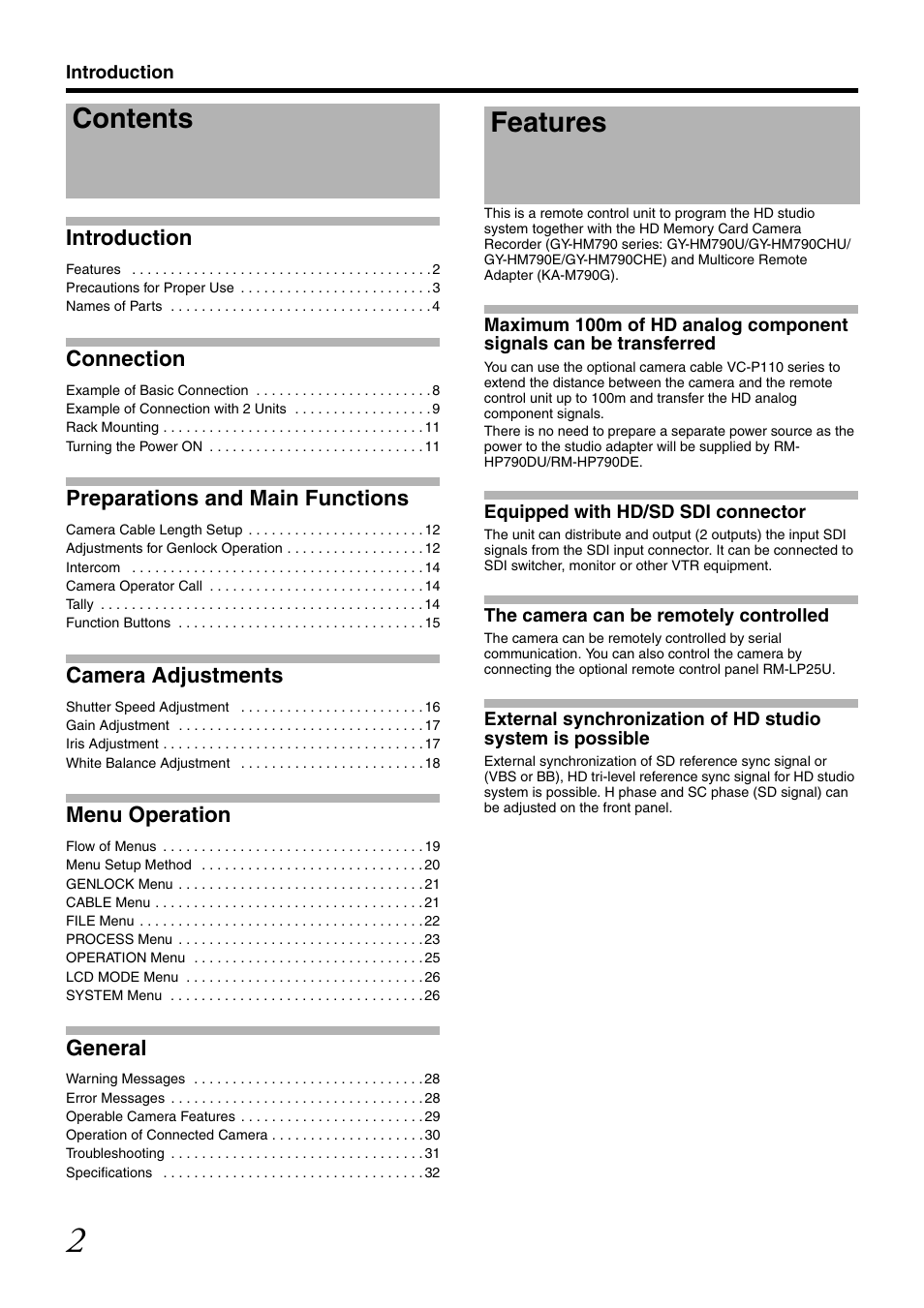 Features, Contents features | JVC RM-LP25U User Manual | Page 12 / 44
