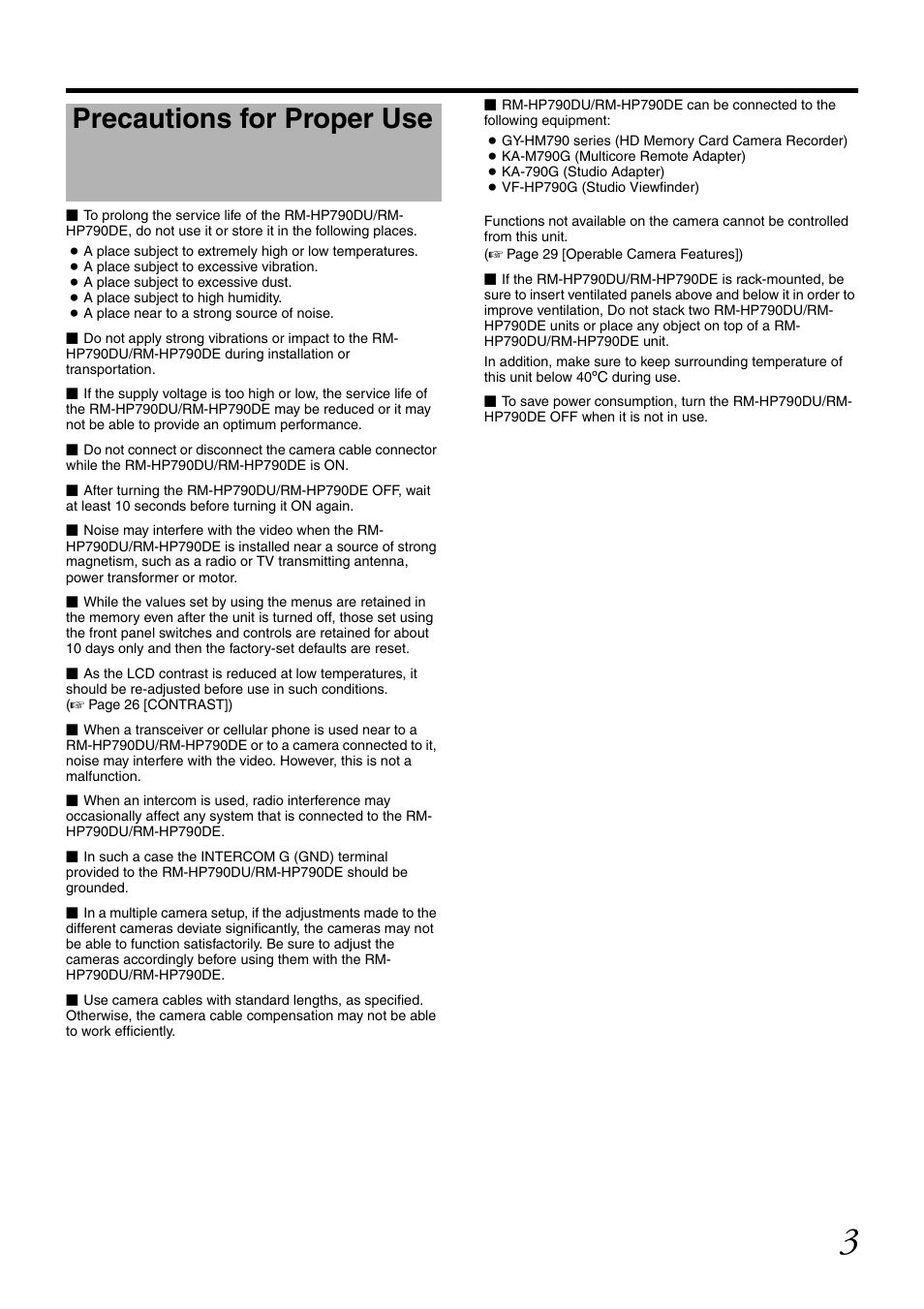 Precautions for proper use | JVC RM-LP25U User Manual | Page 13 / 44