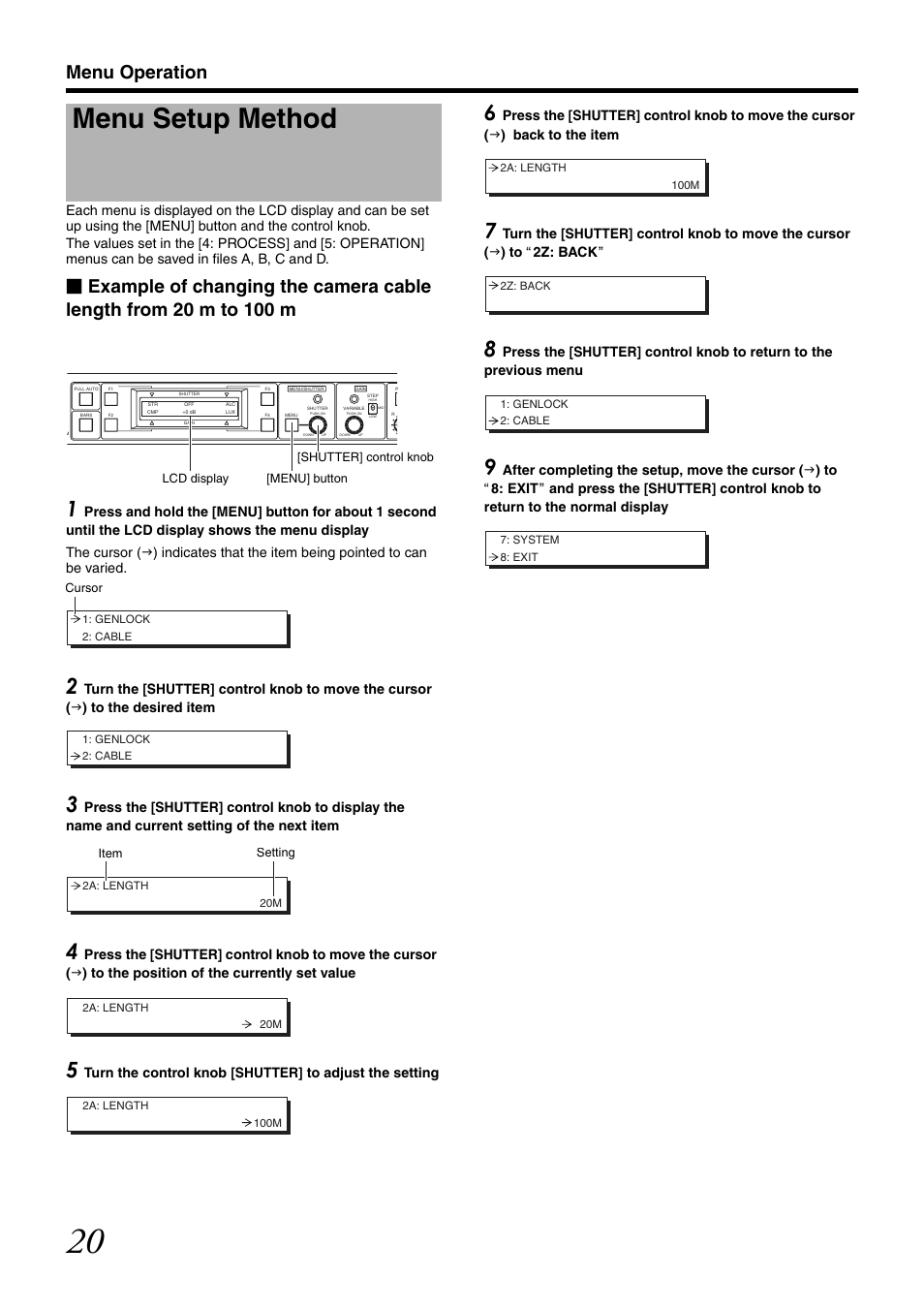 Menu setup method, Menu operation | JVC RM-LP25U User Manual | Page 30 / 44