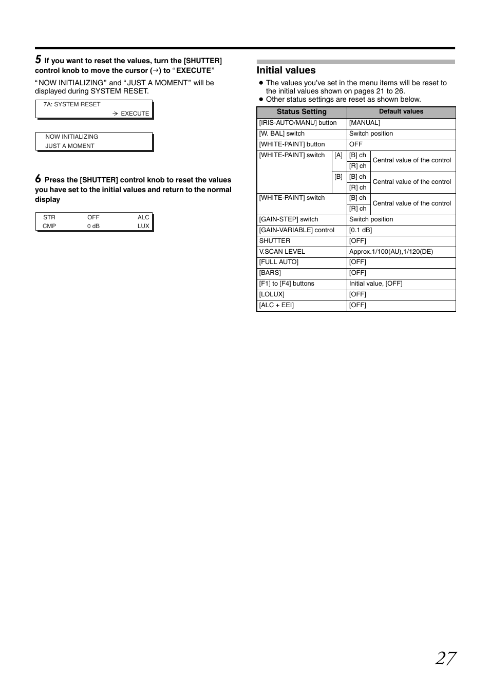 Initial values | JVC RM-LP25U User Manual | Page 37 / 44