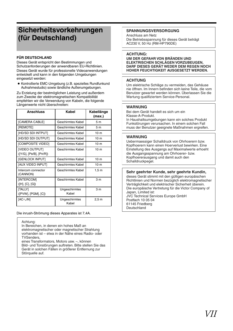 Sicherheitsvorkehrungen (für deutschland) | JVC RM-LP25U User Manual | Page 7 / 44