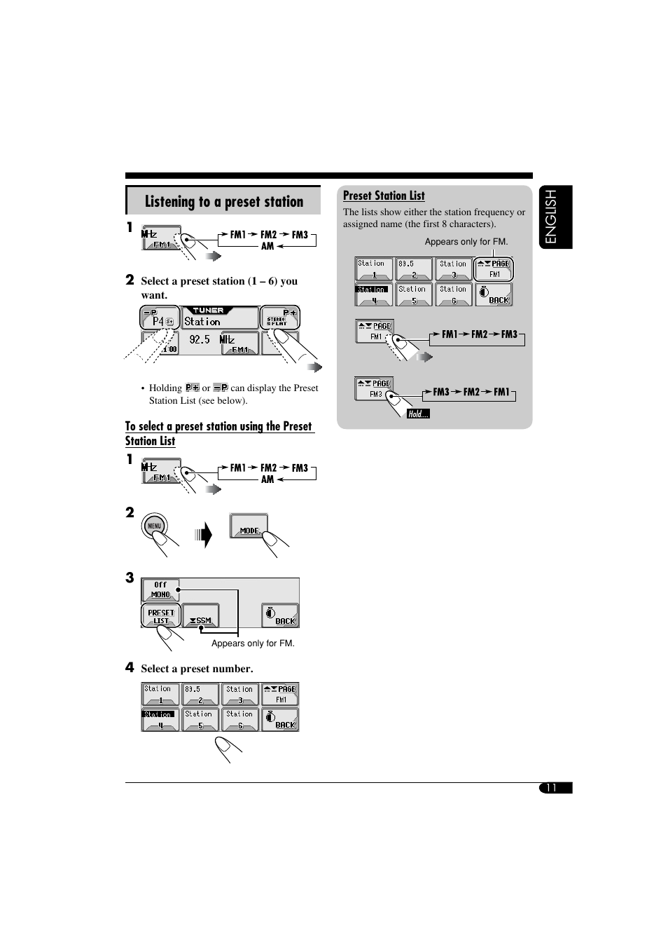 Recalling presets, Listening to a preset station | JVC KD-LHX550 User Manual | Page 11 / 86