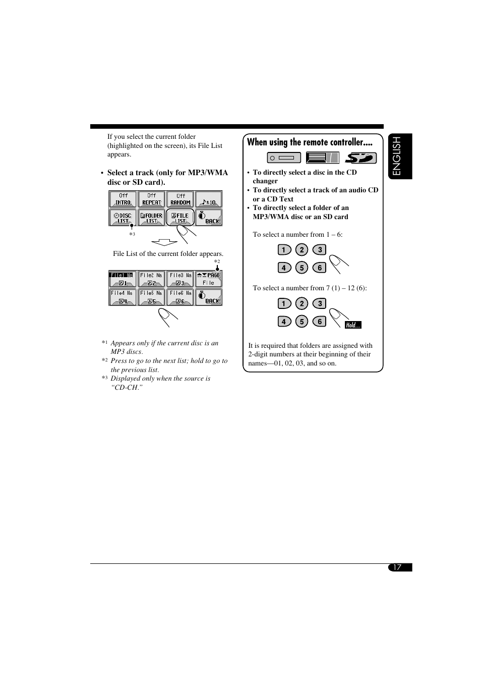 English when using the remote controller | JVC KD-LHX550 User Manual | Page 17 / 86