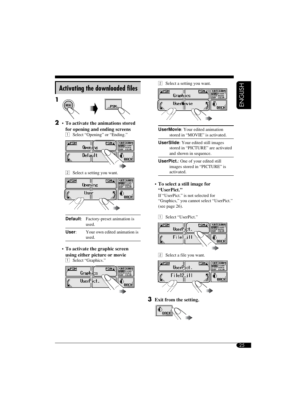 Activating the downloaded files, Activating the downloaded ﬁles, English | JVC KD-LHX550 User Manual | Page 25 / 86