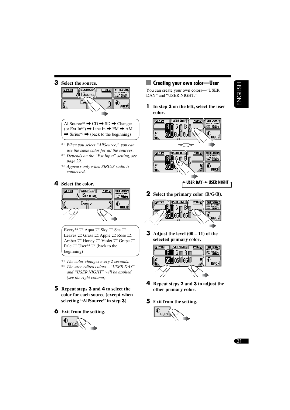 English creating your own color—user | JVC KD-LHX550 User Manual | Page 31 / 86