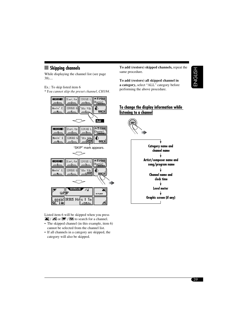 English, Skipping channels | JVC KD-LHX550 User Manual | Page 39 / 86