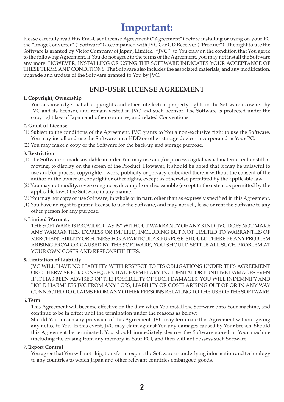 Important | JVC KD-LHX550 User Manual | Page 57 / 86