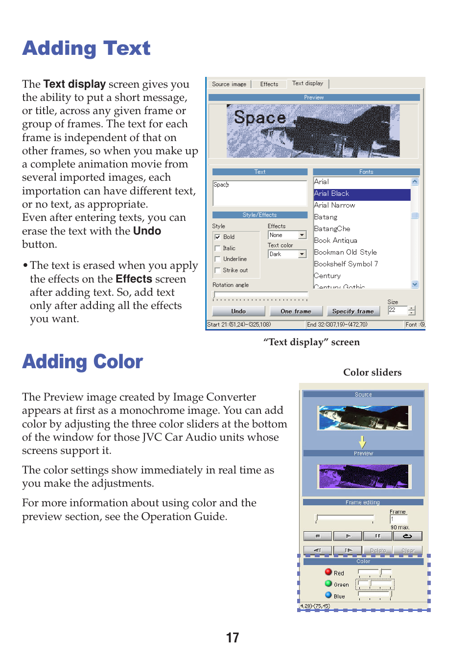 Adding text, Adding color | JVC KD-LHX550 User Manual | Page 71 / 86